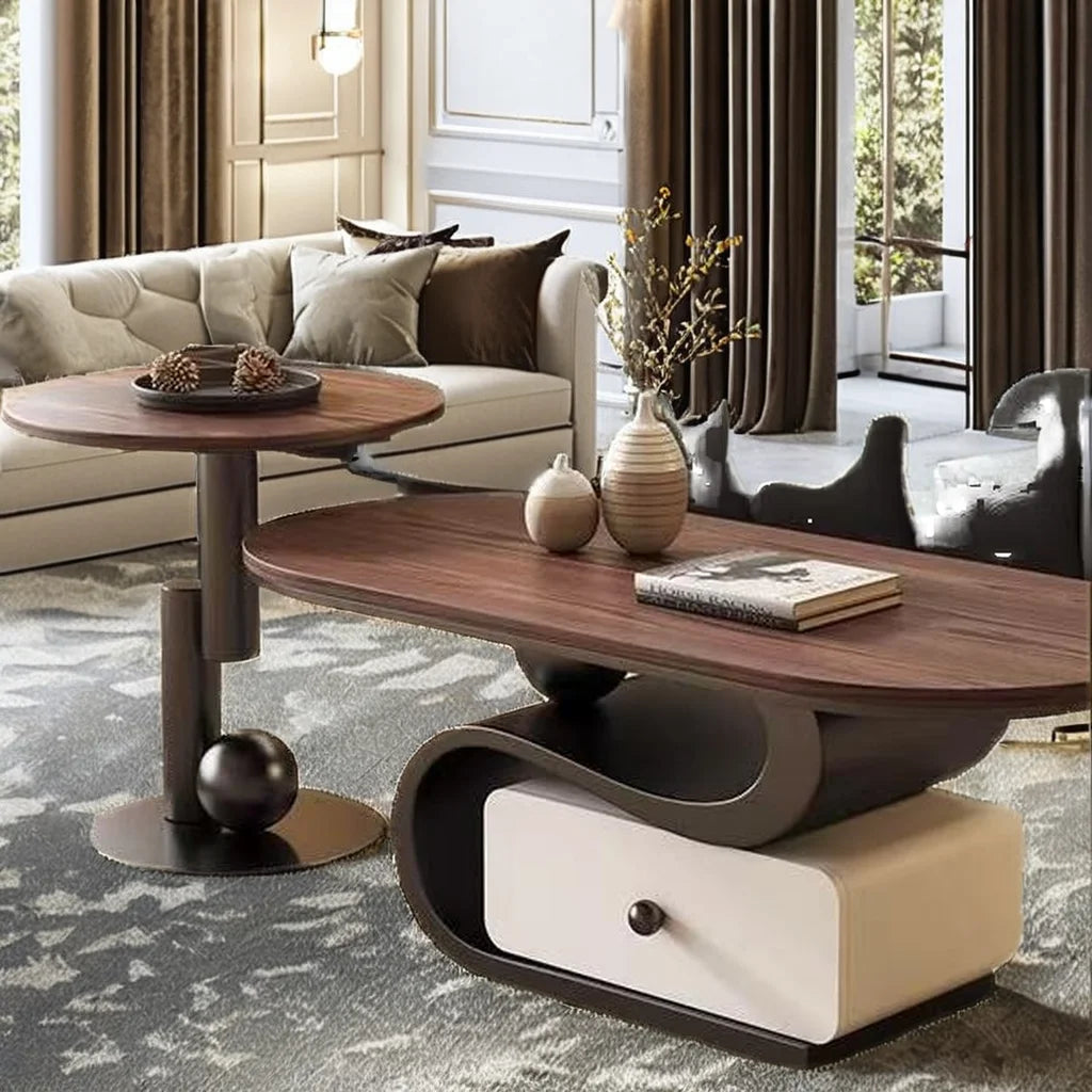 Mid Century Style Solid Wood Coffee Table Set Minimalist