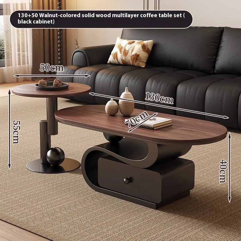 Mid Century Style Solid Wood Coffee Table Set Minimalist