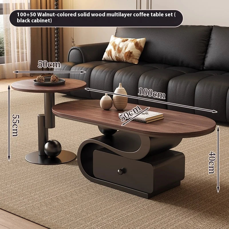 Mid Century Style Solid Wood Coffee Table Set Minimalist