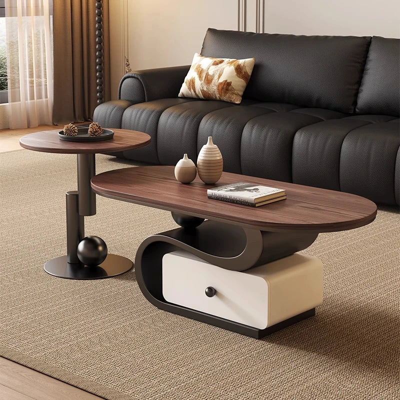 Mid Century Style Solid Wood Coffee Table Set Minimalist